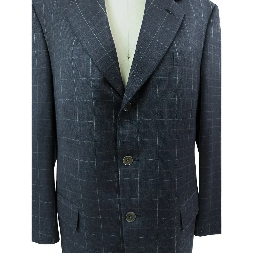VTG Pringle of Scotland Mens Sport Coat Charcoal Windowpane Sport Jacket 38R